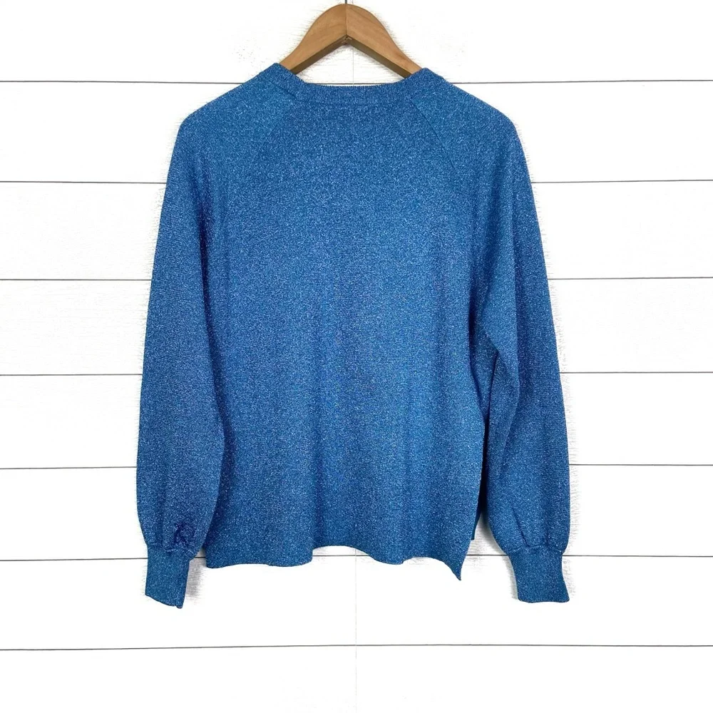 NWT JCREW Blue Sparkle Shimmer Side Slit Crew Sweater Metallic Medium New
